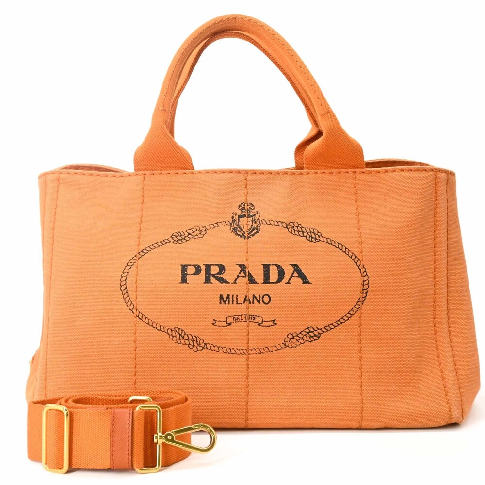PRADA Canapa Tote Bag 35, Handbag, Shoulder Bag, Canvas, Orange, Women's